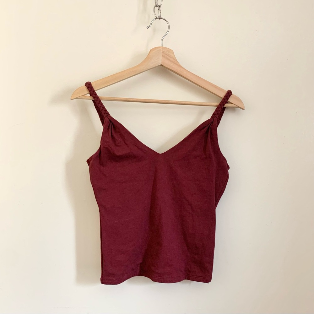 ❤️ 3/50 Intimately Free People Burgundy Braided Strap V neck Crop Top US Small